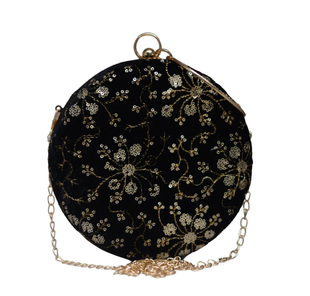 Black Embroidery Round Bag