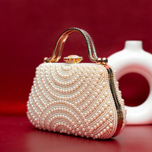 White Pearl Embellished Clutch Bag