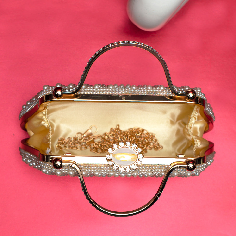 White Pearl Embellished Clutch Bag