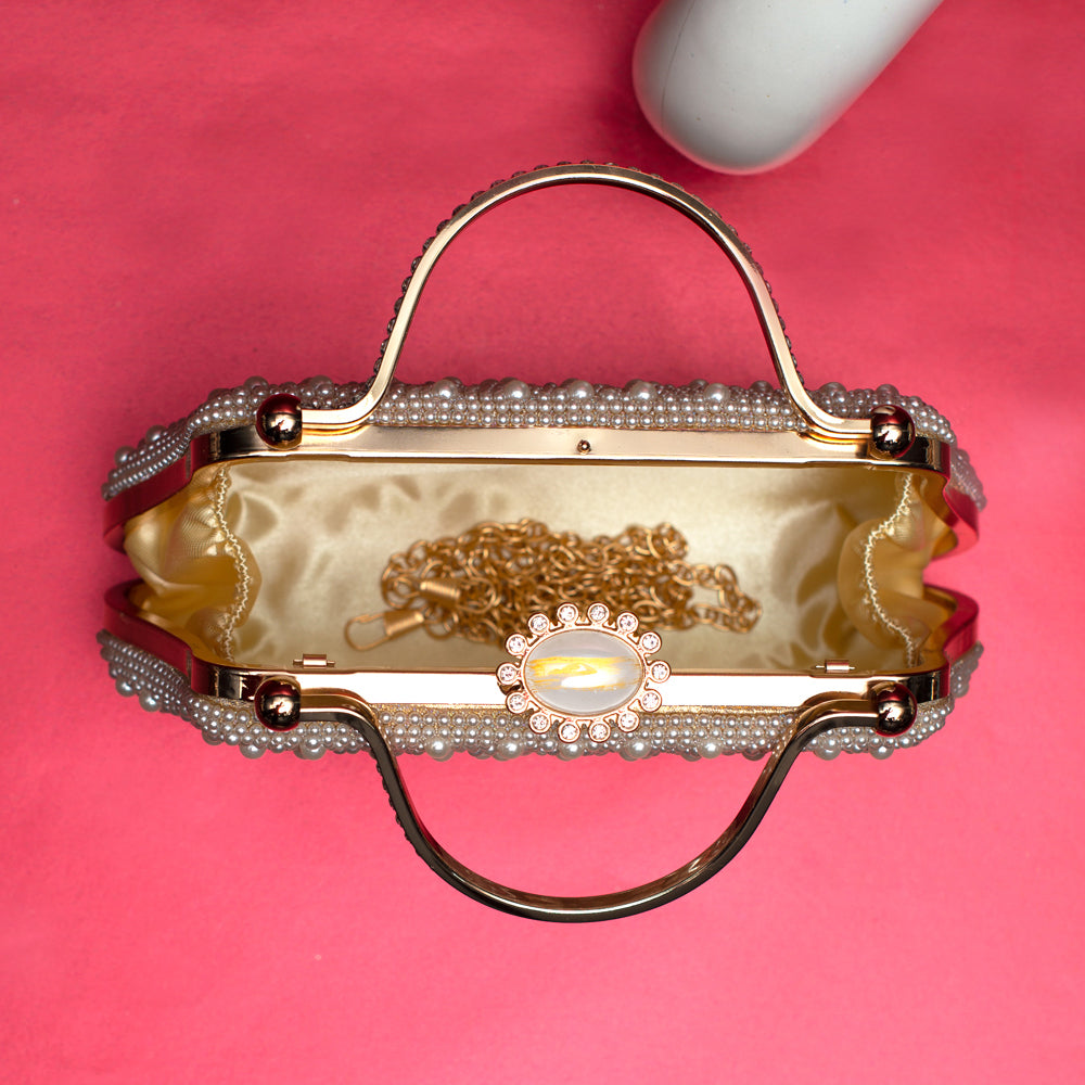 White Pearl Embellished Clutch Bag