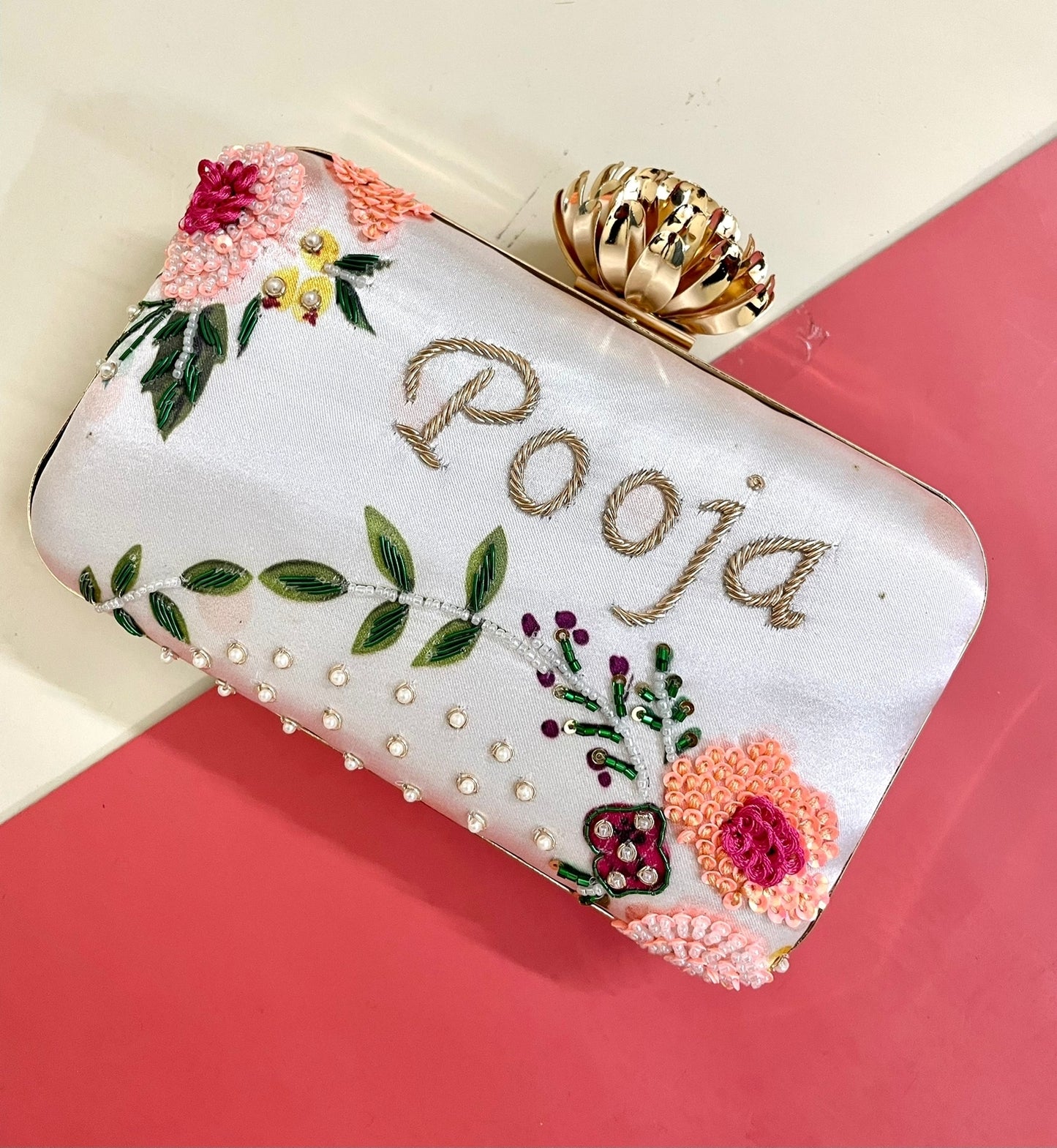 Embroided Name Clutch Bag