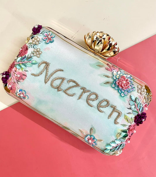 Embroided Name Clutch Bag