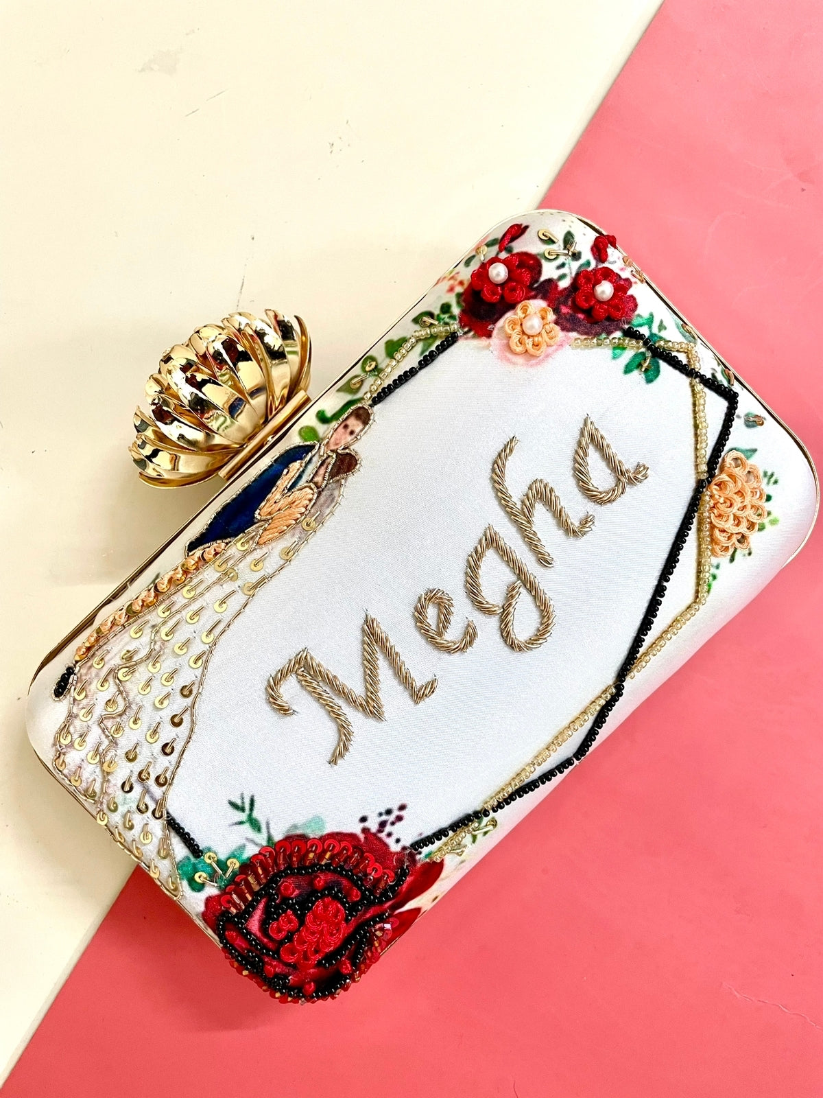 Embroided Name Clutch Bag