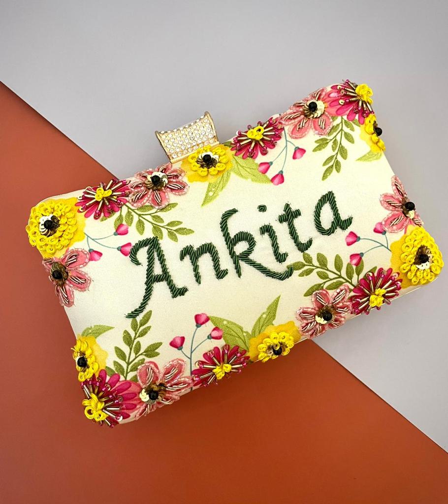 Embroided Name Clutch Bag