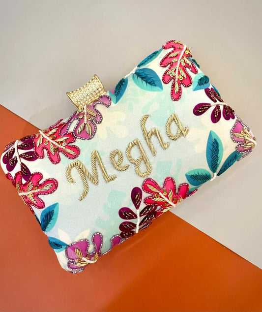 Embroided Name Clutch Bag