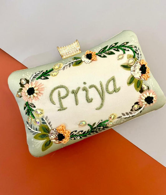 Embroided Name Clutch Bag