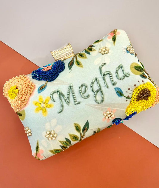 Embroided Name Clutch Bag