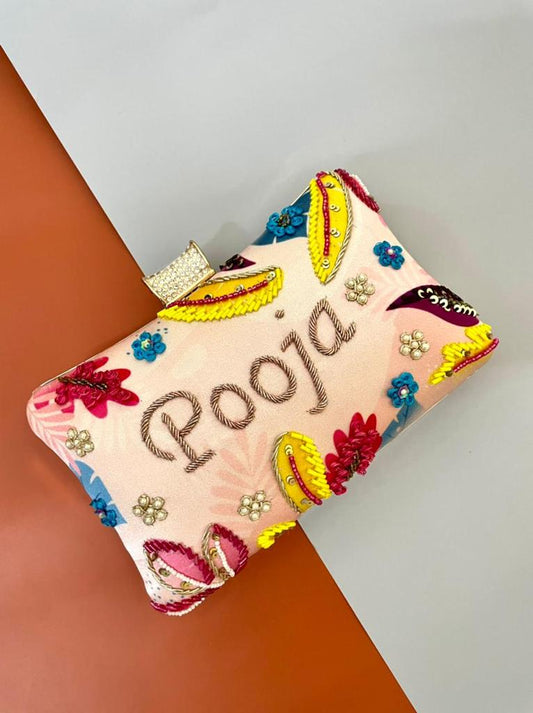 Embroided Name Clutch Bag