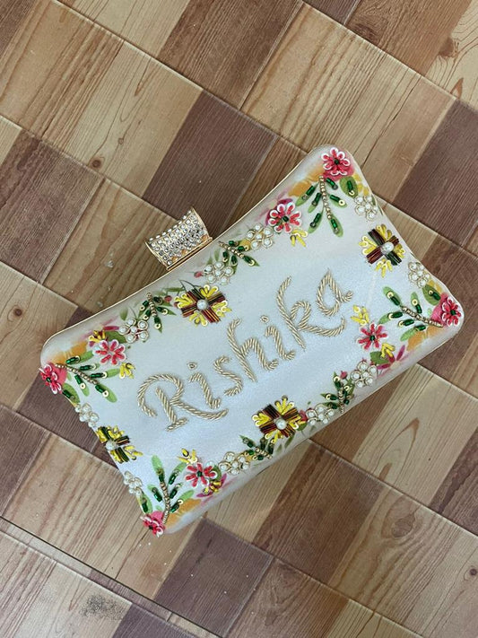 Embroided Name Clutch Bag