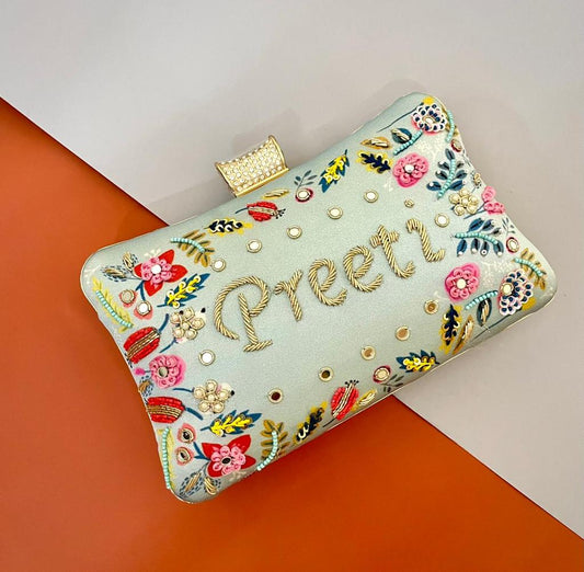 Embroided Name Clutch Bag