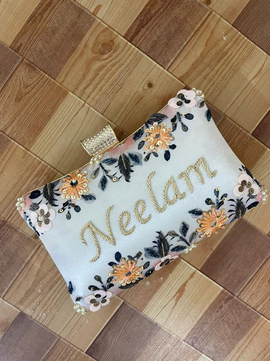 Embroided Name Clutch Bag