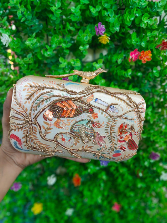 Printed and Embroided Clutch