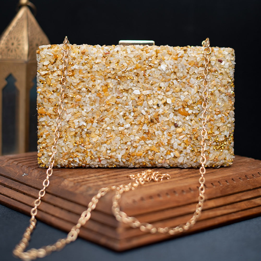 Gravel Stone Metallic Clutch Bag