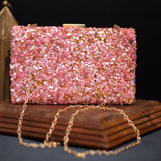 Gravel Stone Metallic Clutch Bag