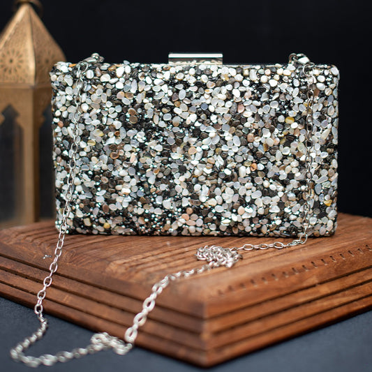 Gravel Stone Metallic Clutch Bag