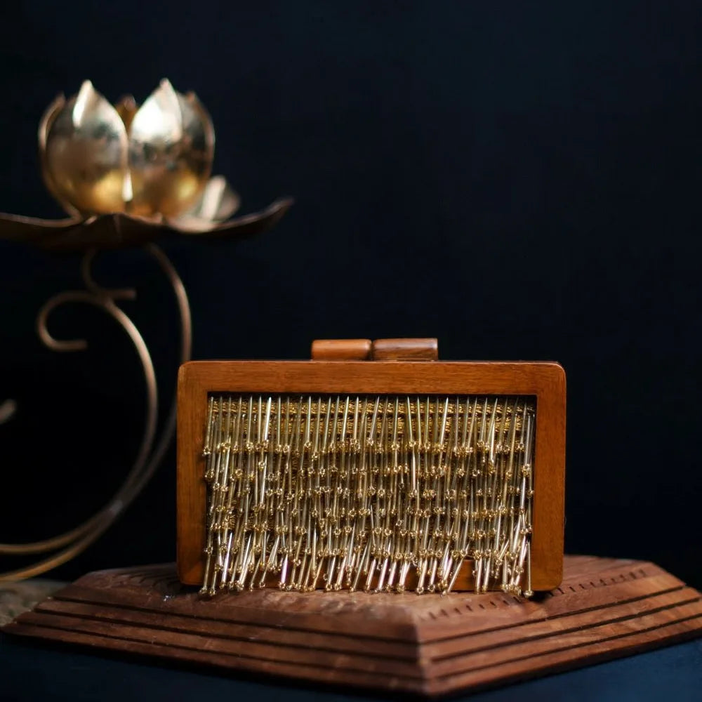 Wooden Clutch With Tassles