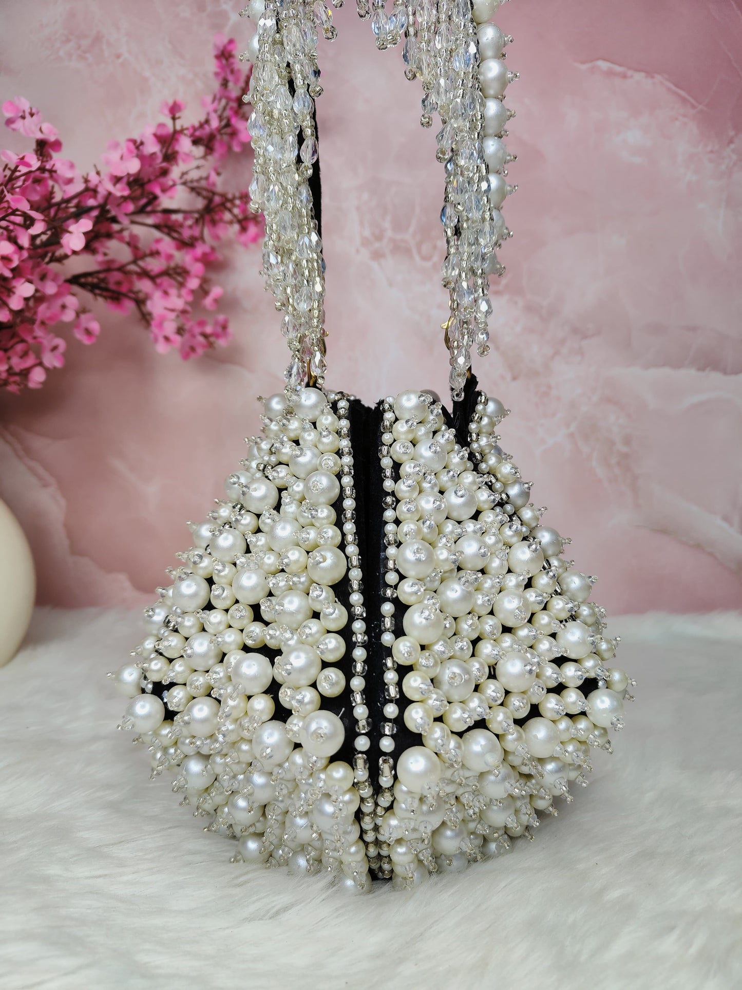 Pearl Embellished Lotus Potli Bag