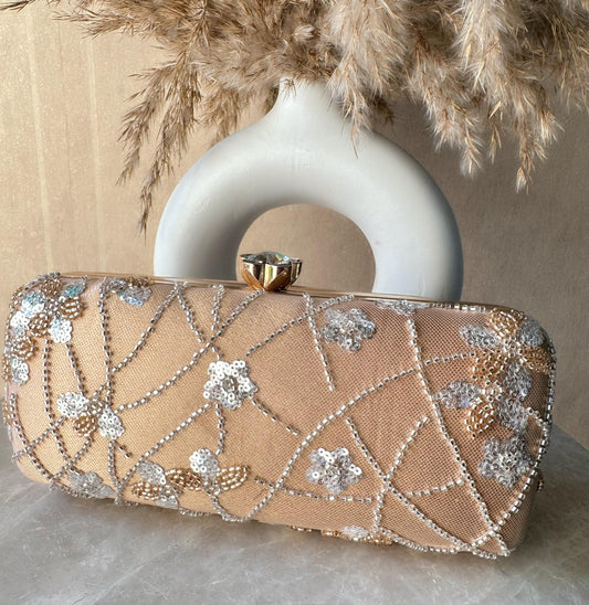 Handwork Rose Knob Clutch - Soft Gold