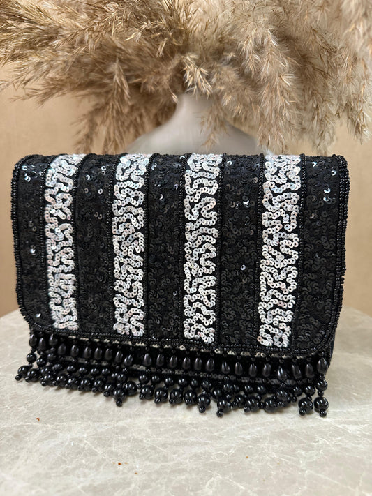 Sequin and Pearl Droplets Flap Bag