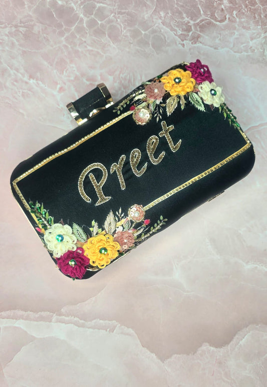 Embroided Name Clutch Bag
