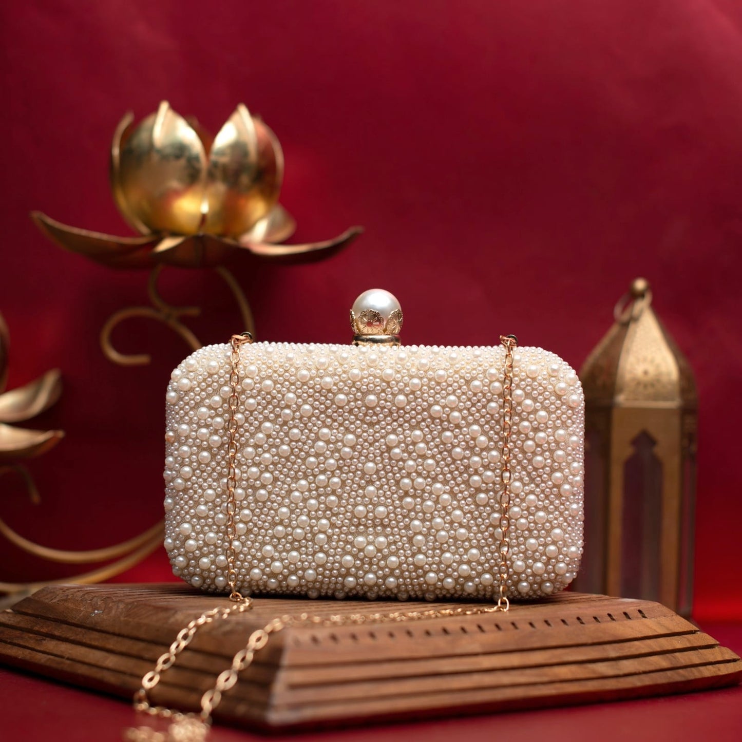 White Pearl Embellished Clutch Bag