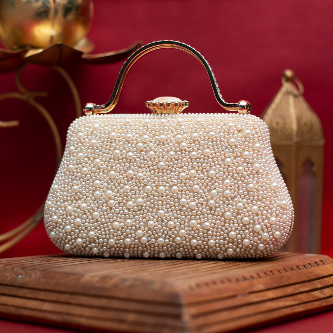 White Pearl Embellished Clutch Bag