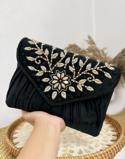 Designer Suede Hand Embroidery Pouch