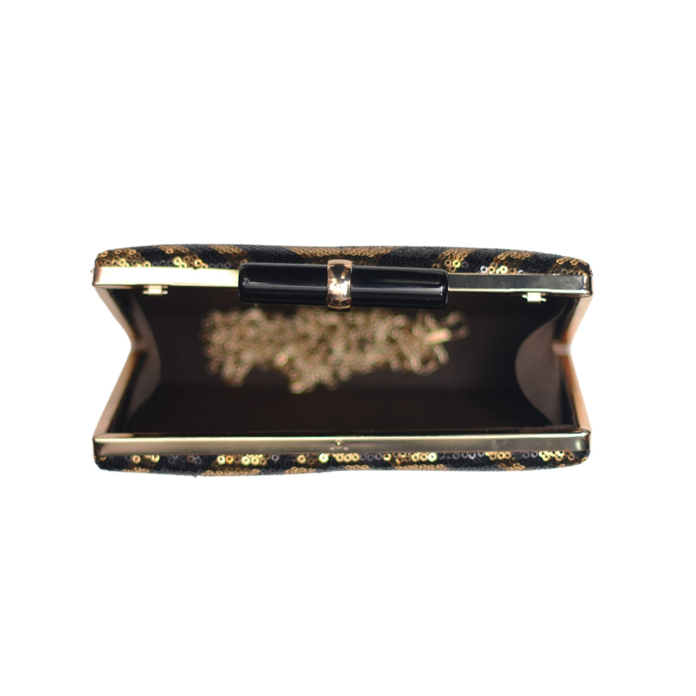 Black and Gold Sequin Party Clutch Bag
