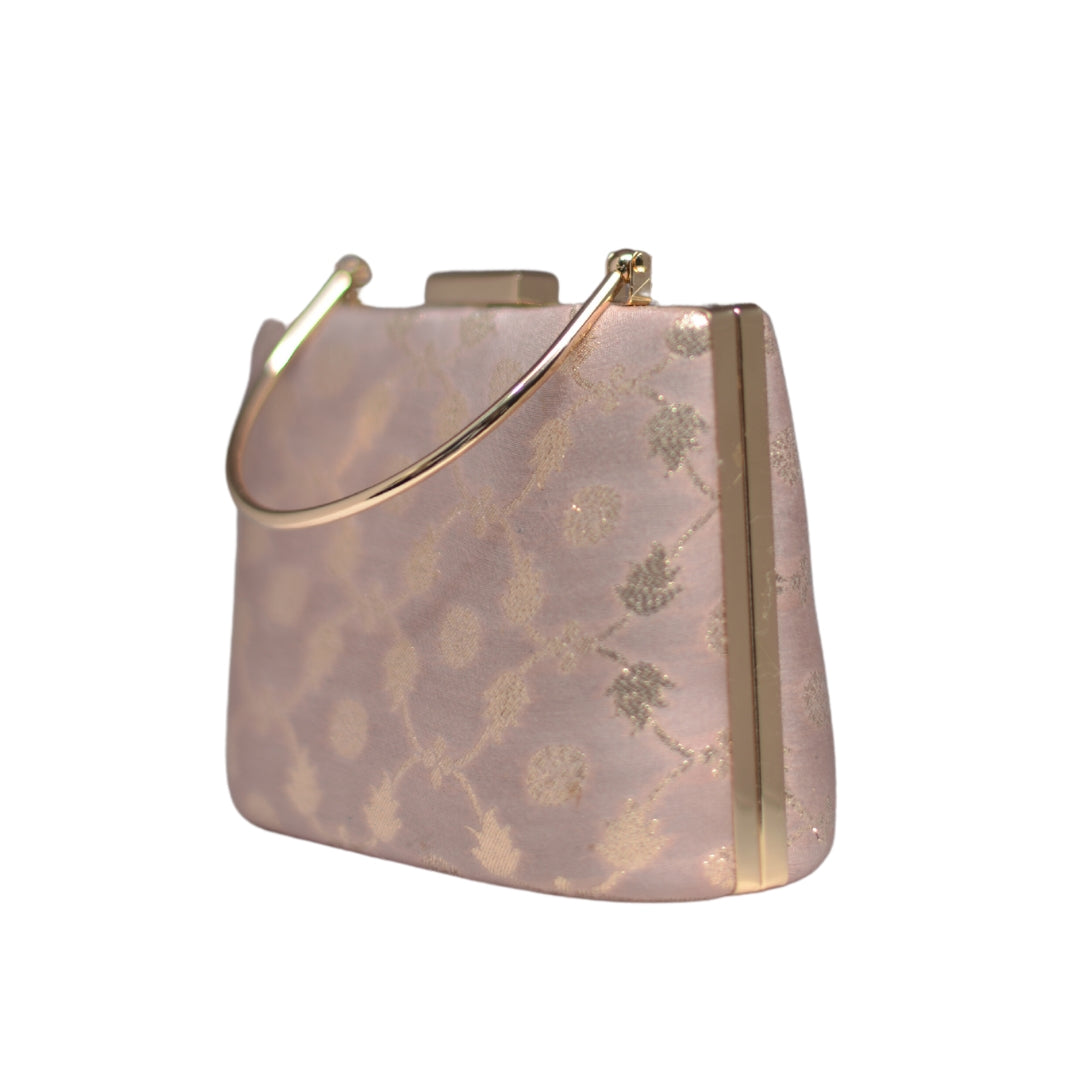 Baby Pink Ethnic Clutch with Handle & Chain
