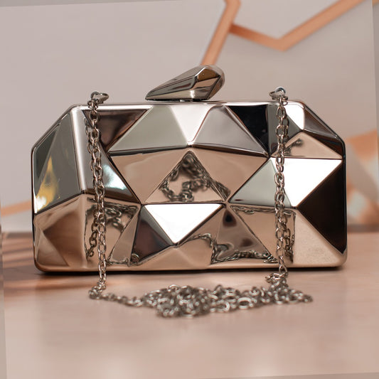 Silver Metallic Clutch Bag